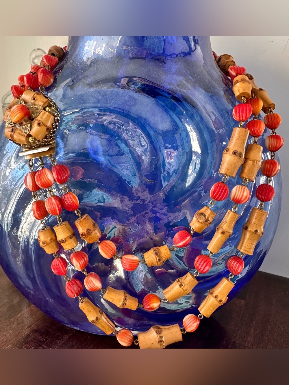 Beautiful Hobe vintage, gold tone, three strand necklace
